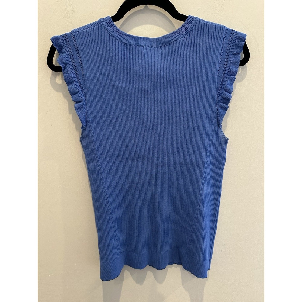 Skies Are Blue Womens Blue Knit Cap Sleeve Lace Detail Top Size L - Picture 4 of 5